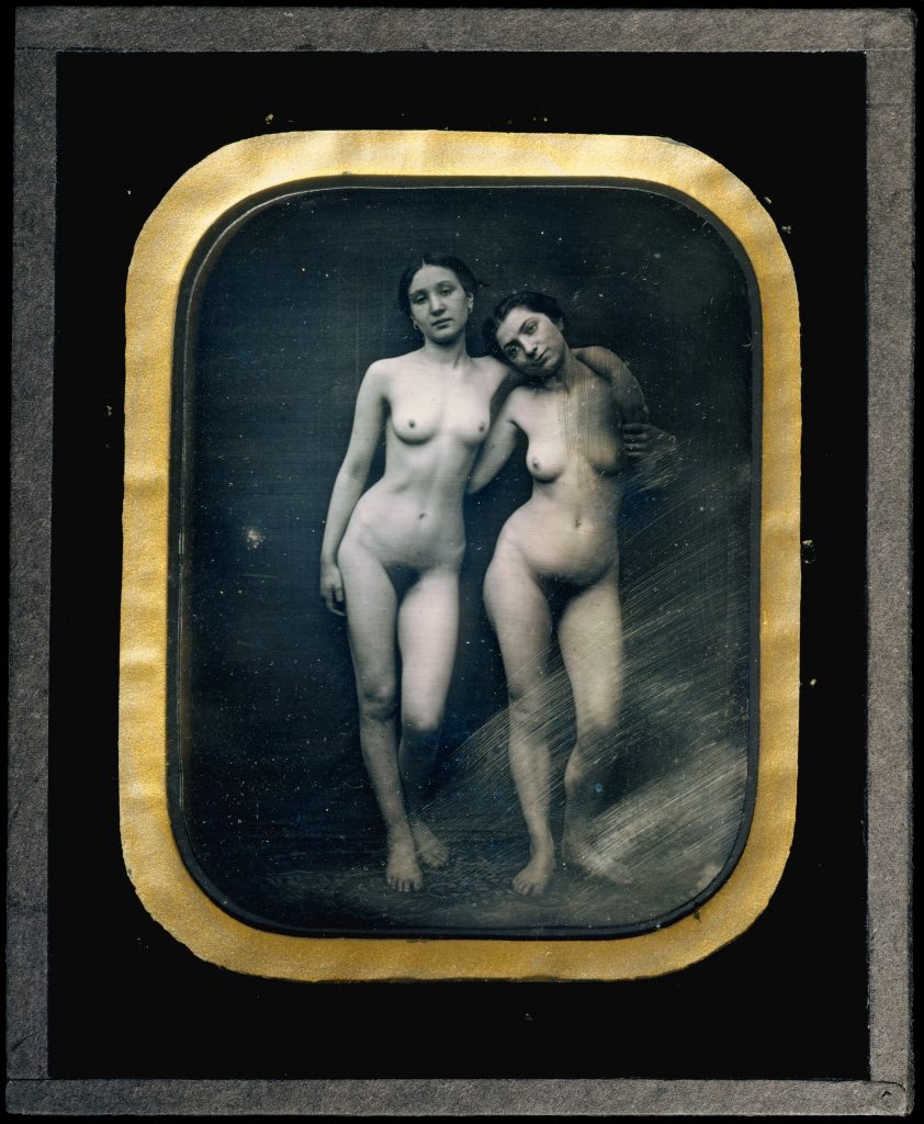 two standing female nudes early erotic photograph