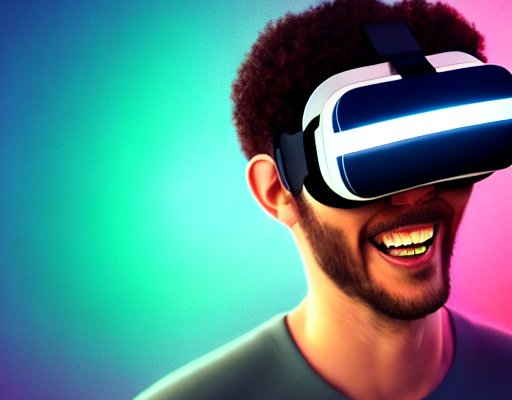smiling man watching VR porn in headset