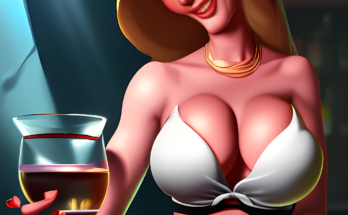 flirty female bartender with large breasts AI generated