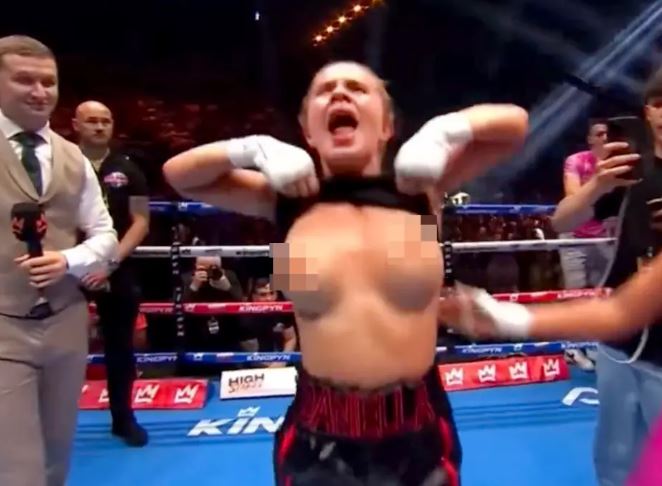 Daniella Hemsley flashes tits after boxing fight