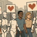 humans and androids march for digisexual rights together