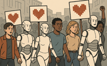humans and androids march for digisexual rights together
