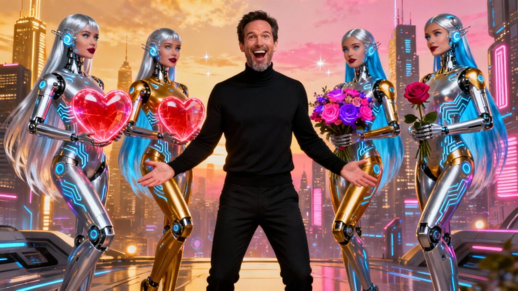 Sam Altman excited AI girlfriends presenting him with hearts and flowers