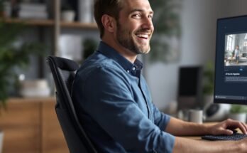 Man sits at his computer using Grok Imagine