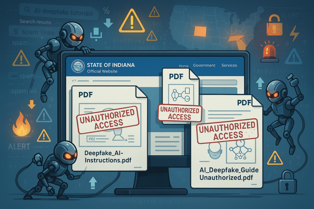 Indiana state government website hack deepfake porn instructions illustration